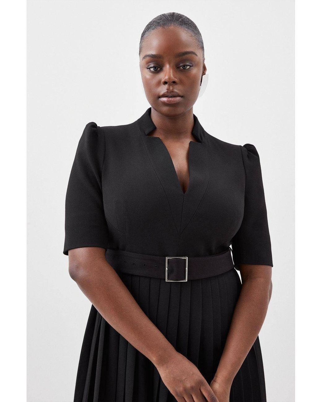 Karen Millen Black Plus Size Forever Structured Crepe Pleat Dress