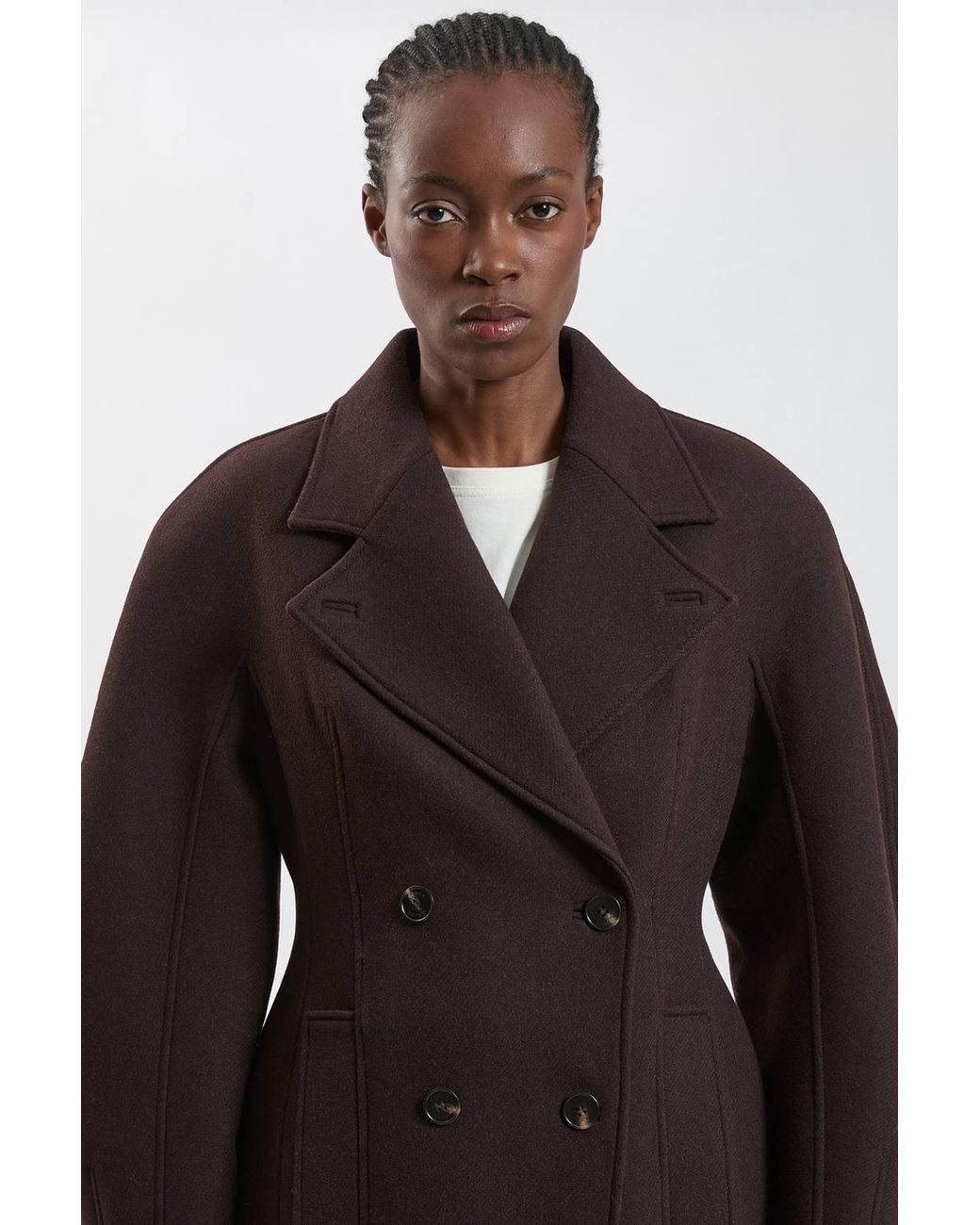 Karen Millen Blue Wool Rounded Sleeve Tailored Midi Coat