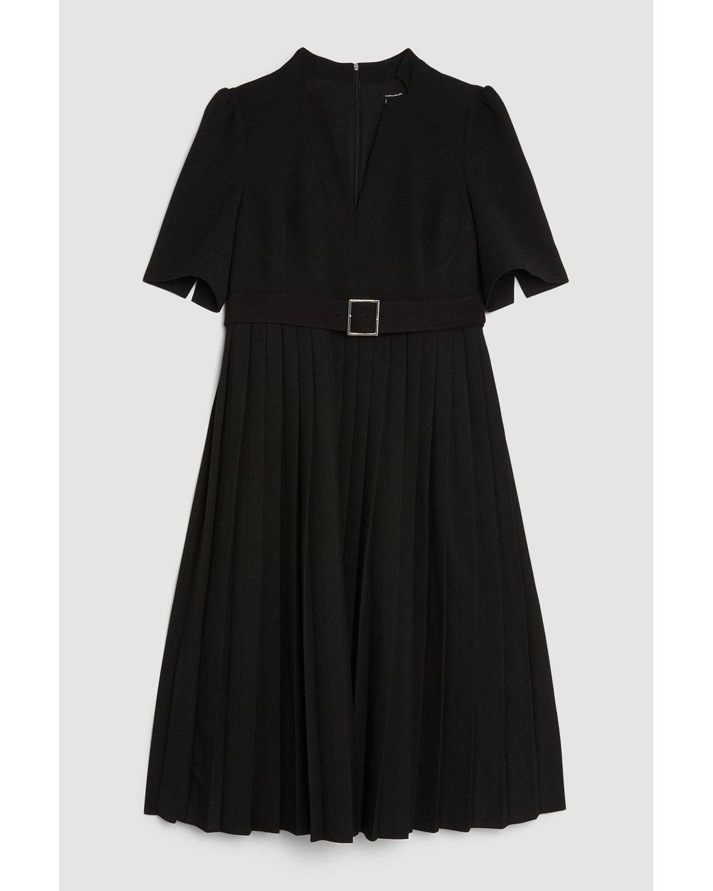 Karen Millen Black Plus Size Forever Structured Crepe Pleat Dress
