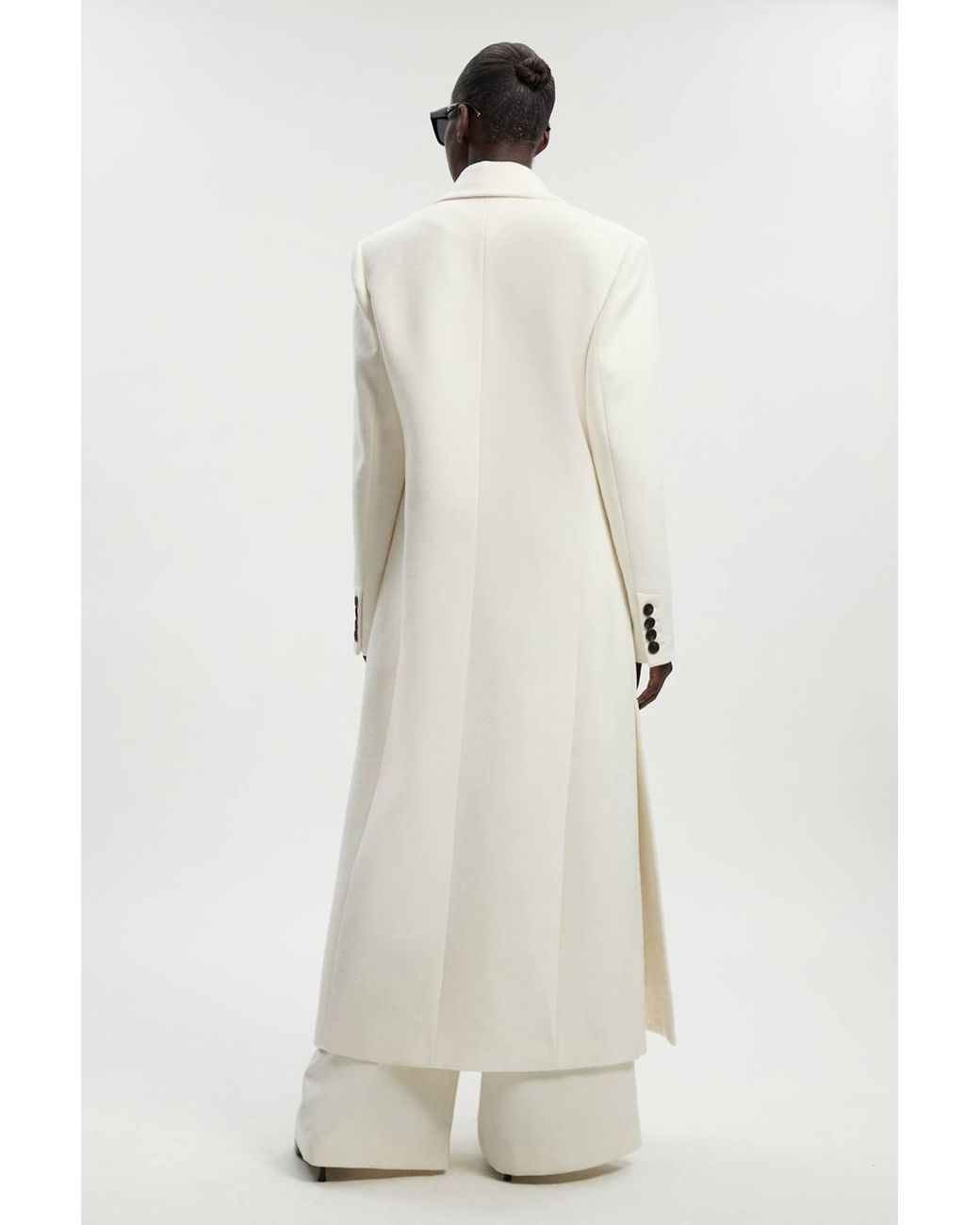 Karen Millen White Petite Brushed Wool Oversized Double Breasted Tailored Maxi Coat