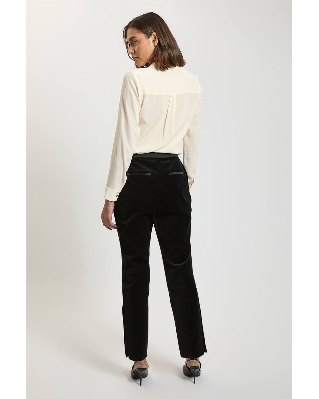 Karen Millen Black Harper's Bazaar Velvet And Satin Mix Slim Leg Trouser