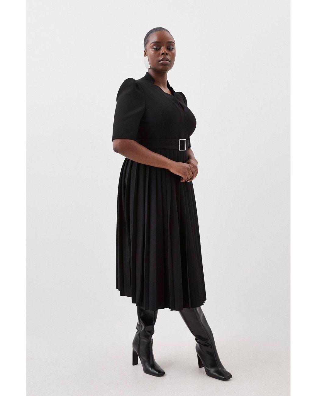 Karen Millen Black Plus Size Forever Structured Crepe Pleat Dress