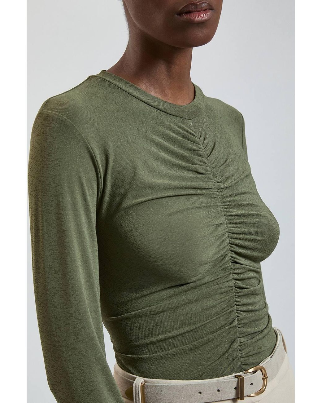 Karen Millen Green Crepe Jersey Ruche Front Top