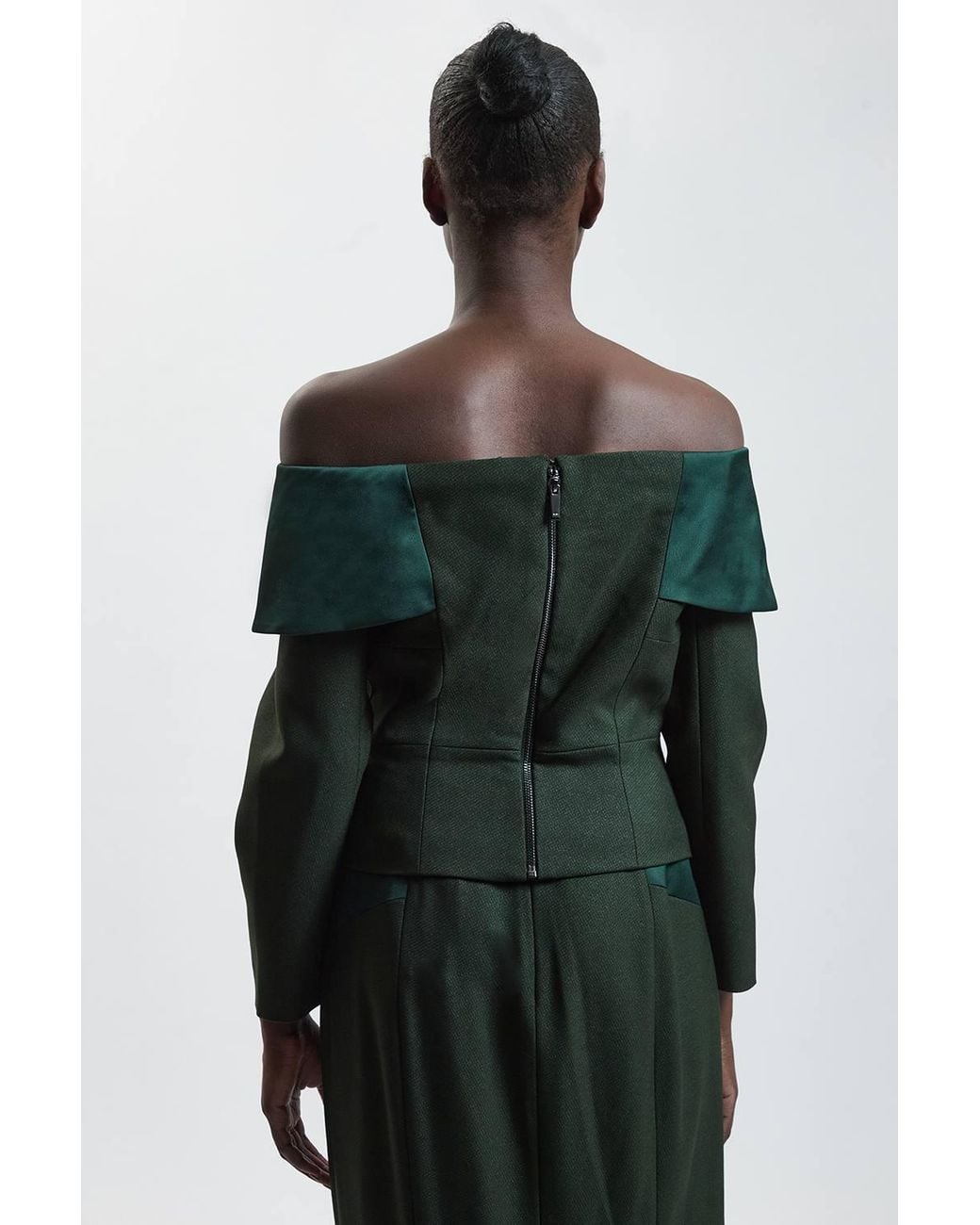 Karen Millen Green Asymmetric Bardot Tailored Jacket