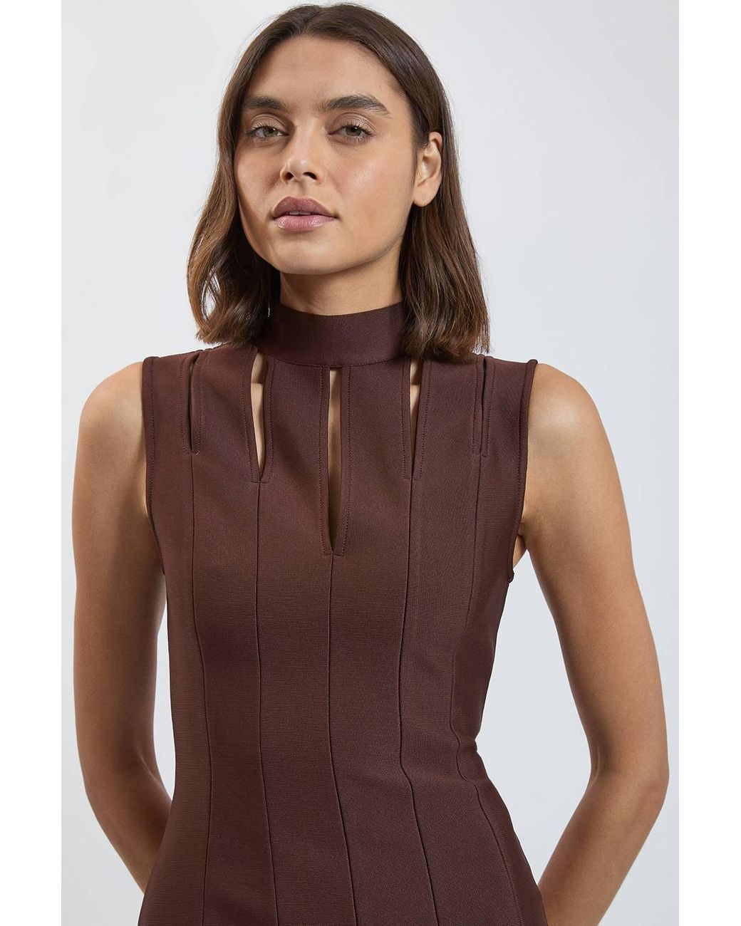 Karen Millen Purple Bandage Figure Form Cut Out Knitted Midi Dress