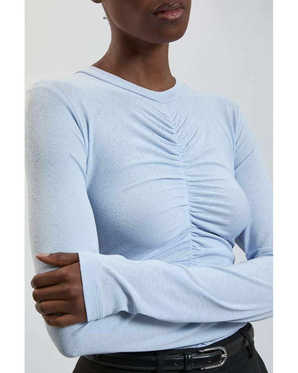 Karen Millen Blue Crepe Jersey Ruche Front Top