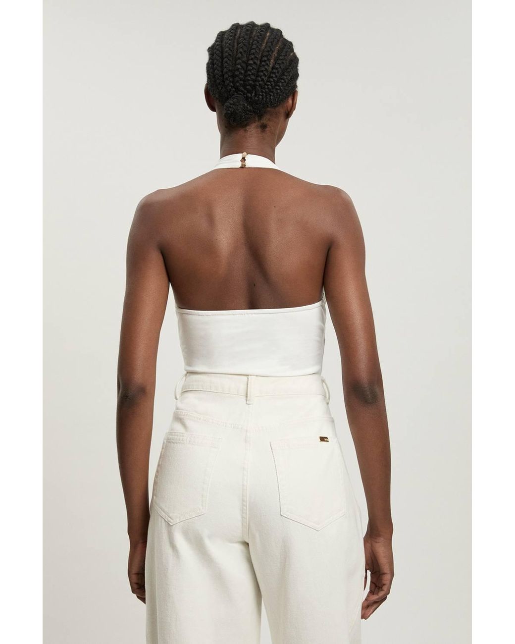 Karen Millen Natural Stretch Cotton Jersey Halter Bodysuit