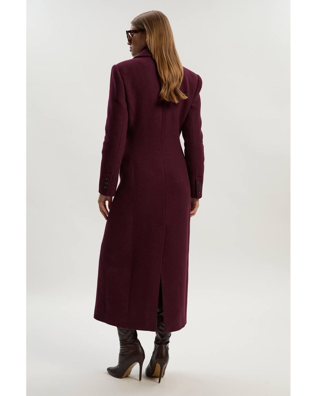 Karen Millen Purple Forever Wool Blend Tailored Fitted Maxi Coat