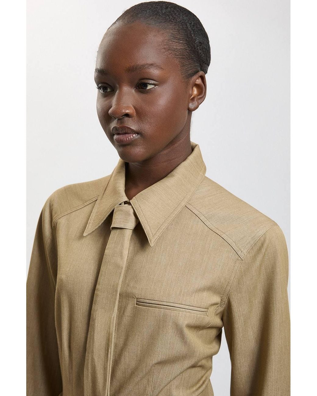 Karen Millen Natural Tailored Tie Neck Shirt