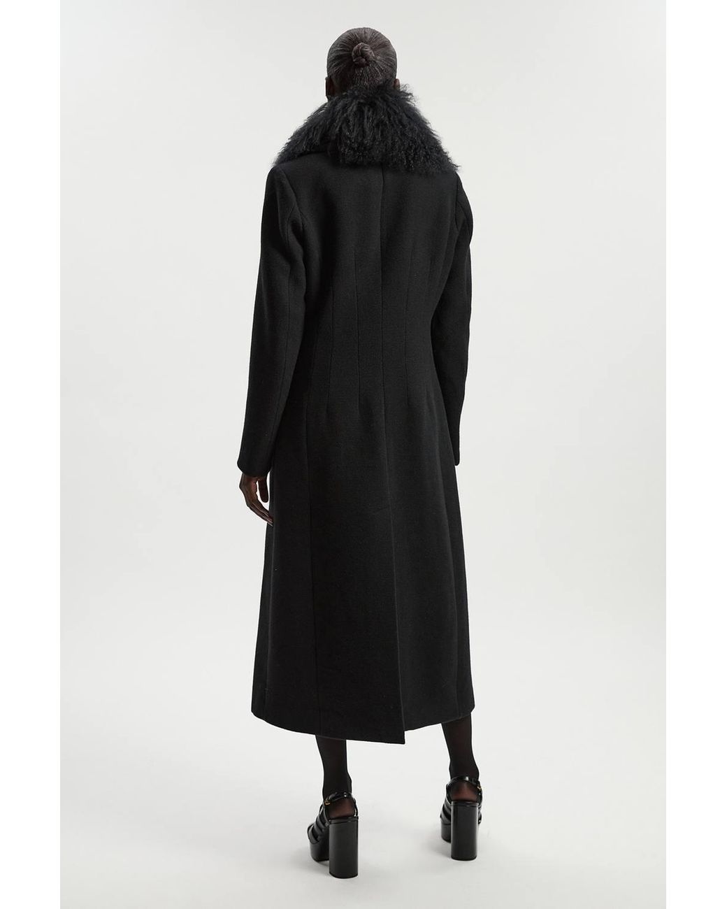 Karen Millen Black Wool Detachable Collar Tailored Double Breasted Midi Coat