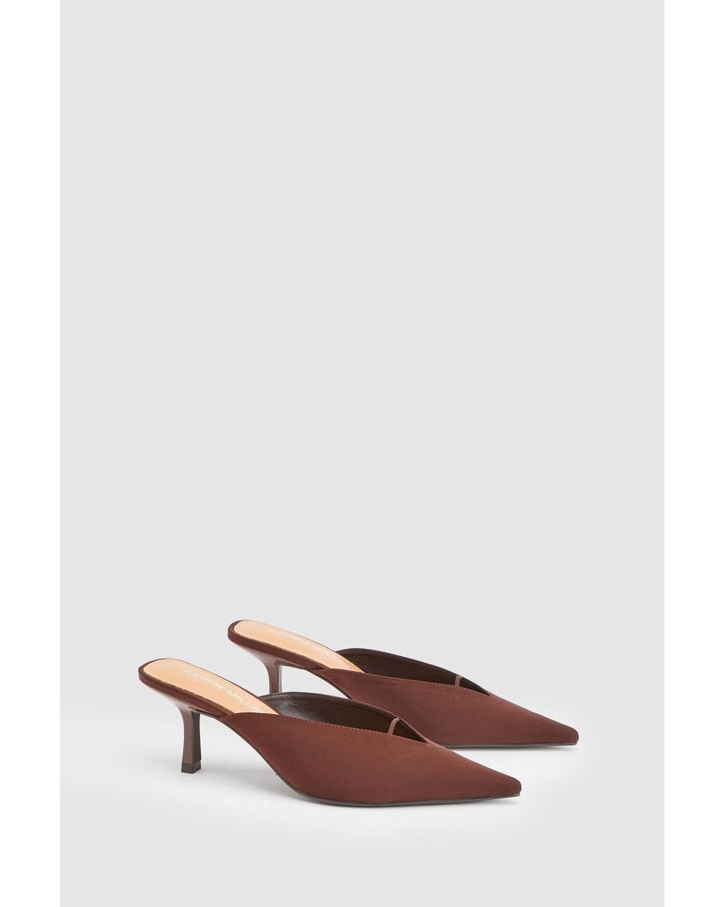 Karen Millen Brown Satin Closed Toe Heeled Mules