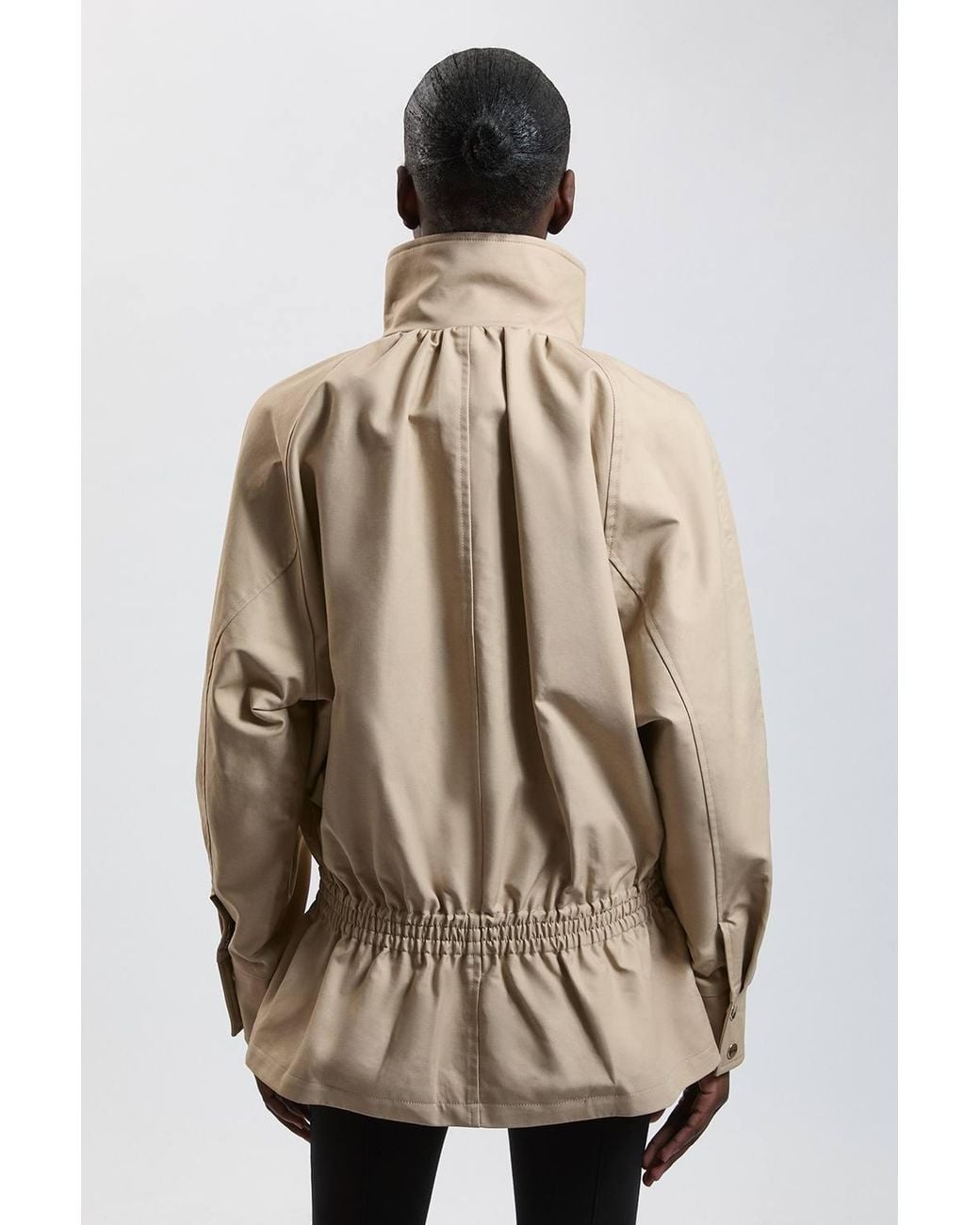 Karen Millen Natural Trench Check Mix Funnel Neck Jacket