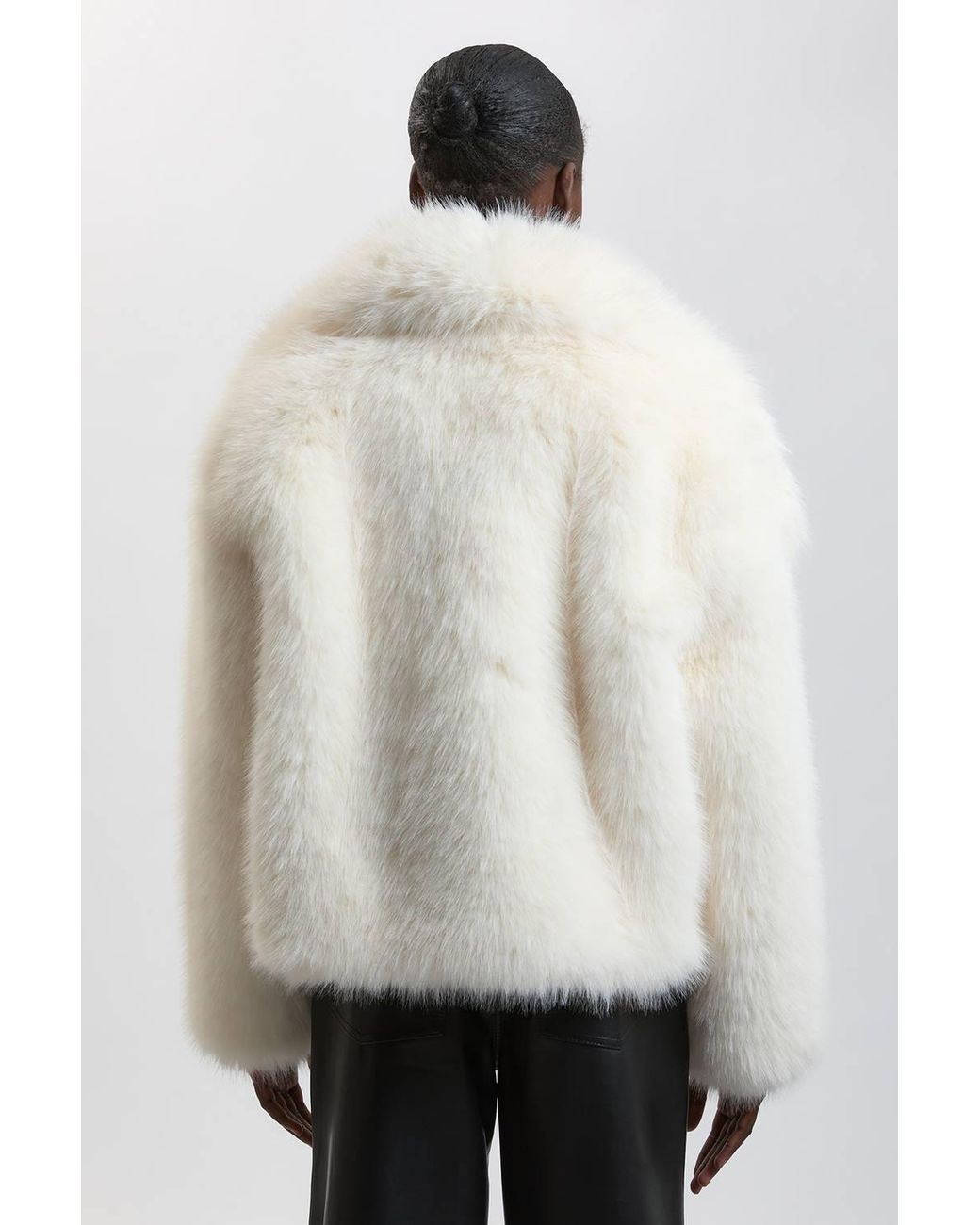 Karen Millen Natural Textured Faux Fur Short Coat