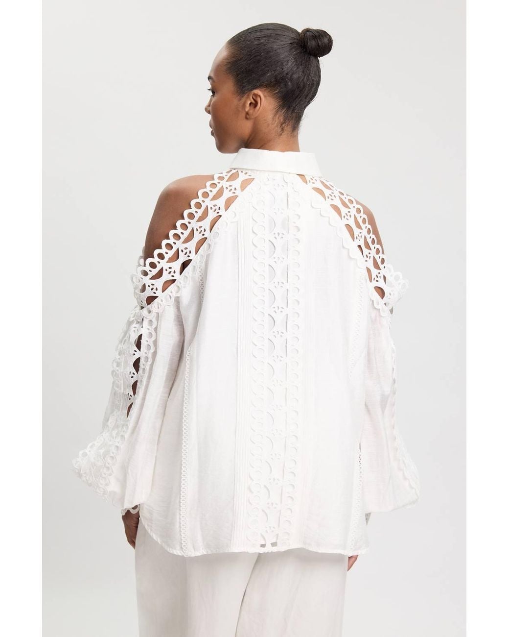 Karen Millen White Plus Size Tape Detail Cold Shoulder Woven Blouse