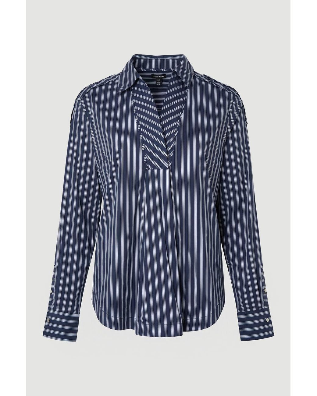 Karen Millen Blue Plus Size Forever Boxy Cotton Placket Detail Woven Shirt