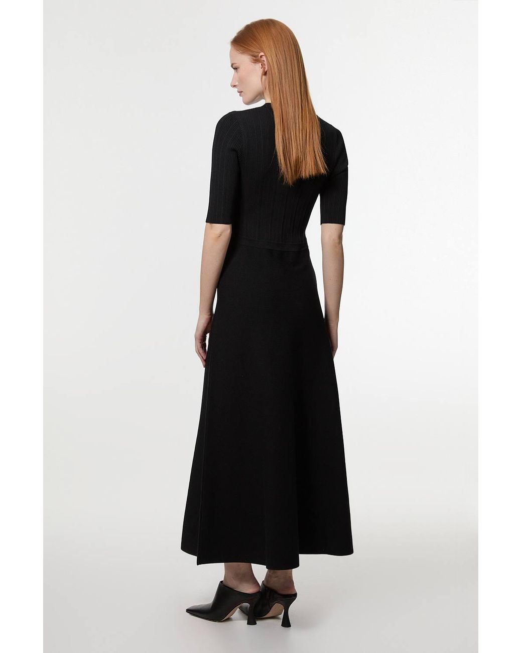 Karen Millen Black Petite Forever Rib Knit Military Trim Maxi Dress