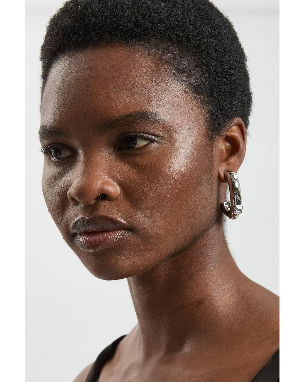 Karen Millen Brown Crystal Hoop Statement Earrings