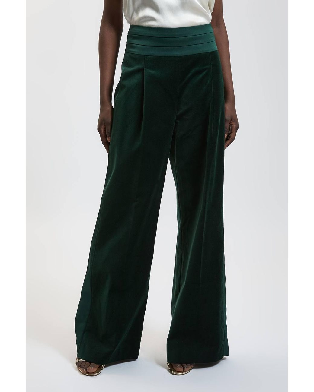 Karen Millen Green Velvet Tailored Wide Leg Trouser