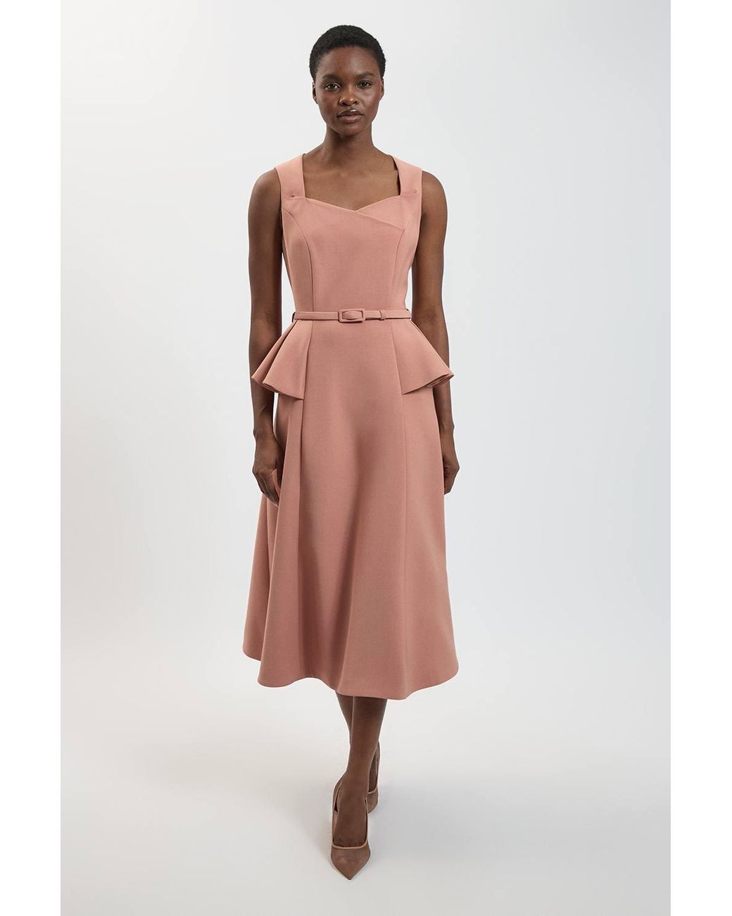 Karen Millen Pink Polished Belted Full Midi Dress