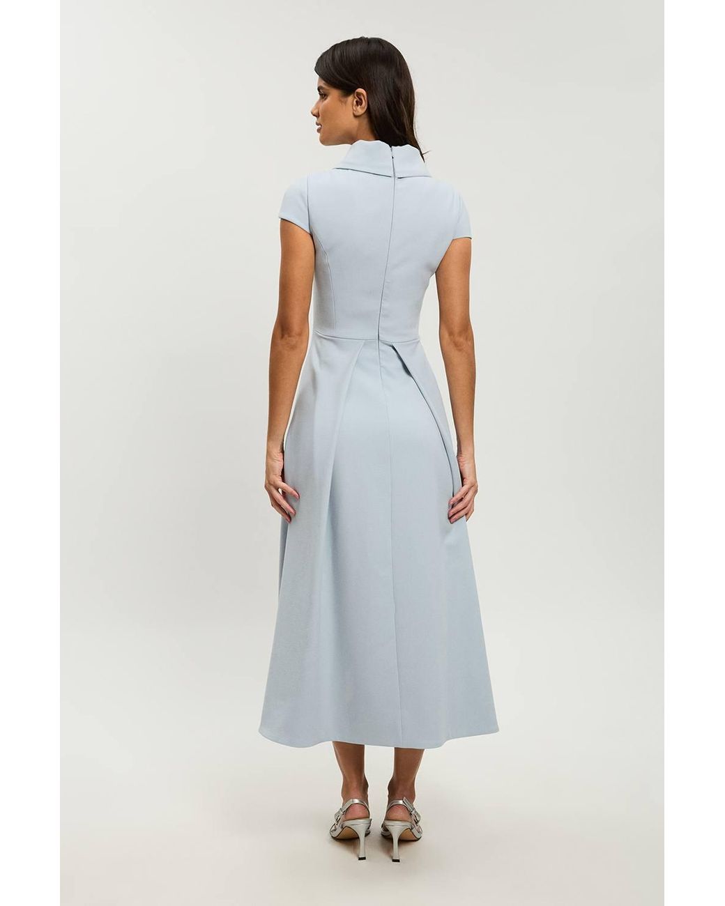 Karen Millen Blue Petite Compact Stretch Square Neck Tailored Full Skirted Maxi Dress