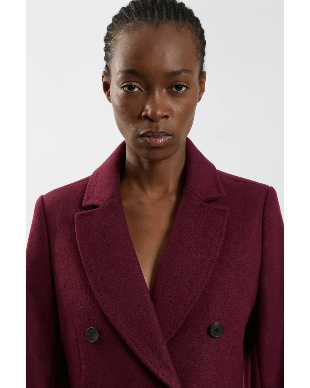 Karen Millen Petite Wool Fitted Double Breasted Tailored Midi Coat