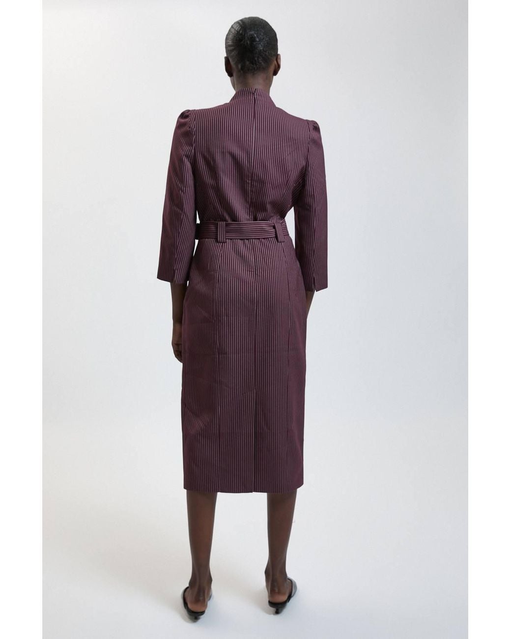 Karen Millen Purple Pinstripe Forever Pencil Midi Dress