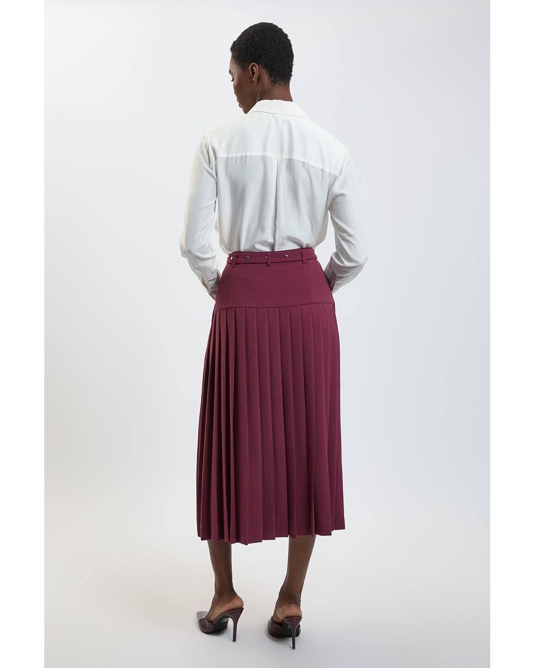 Karen Millen Tailored Crepe Pleated Kilt Skirt