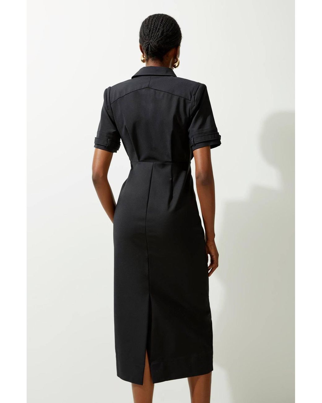Karen Millen Black Essential Techno Shirt Sleeve Woven Shirt Dress With Hardware