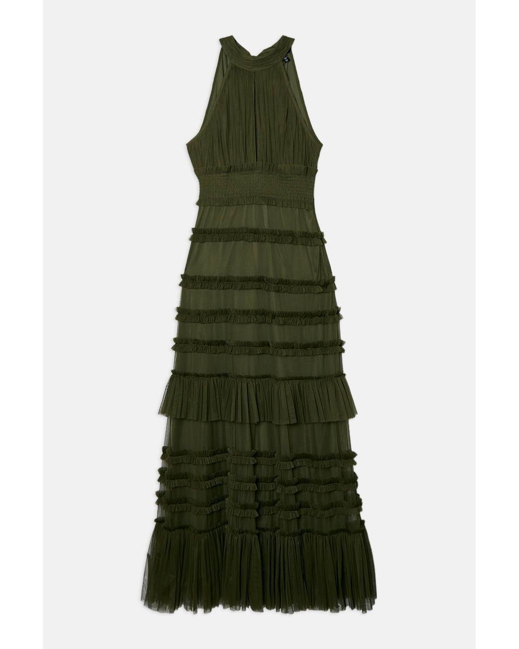 Karen Millen Green Tulle Layered Halter Neck Maxi Dress