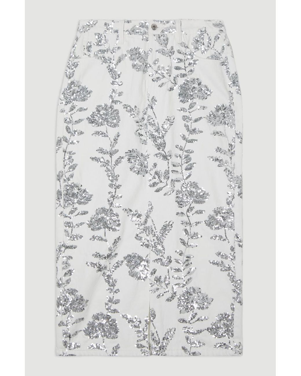 Karen Millen White Denim All Over Floral Sequin Skirt