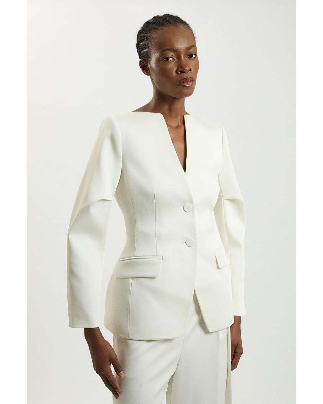 Karen Millen Natural Petite Tailored Satin Collarless Blazer