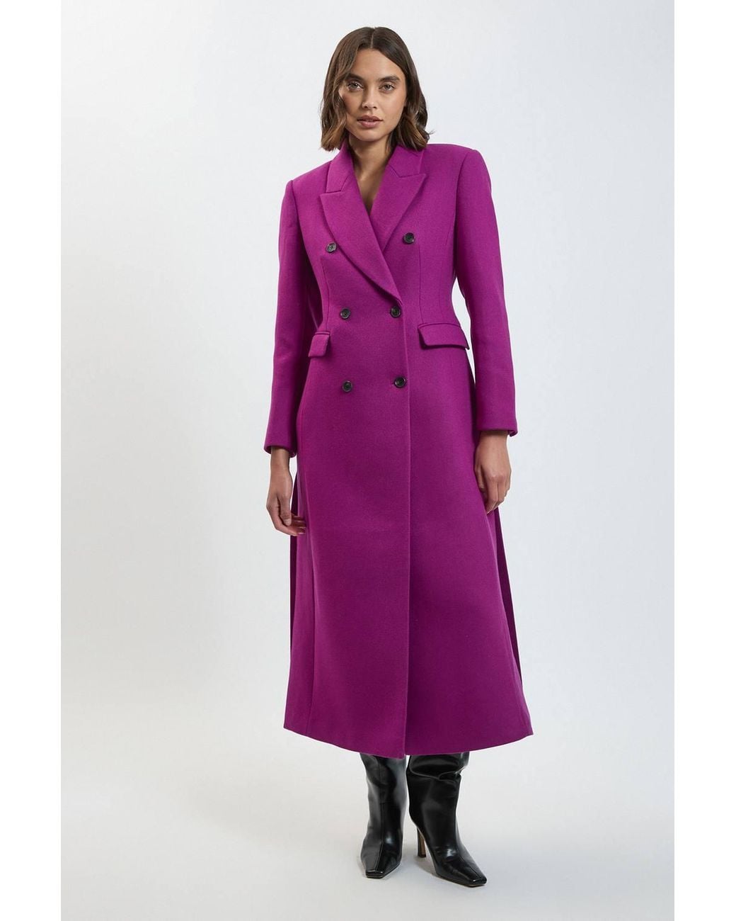 Karen Millen Purple Petite Wool Double Breasted Tailored Maxi Coat