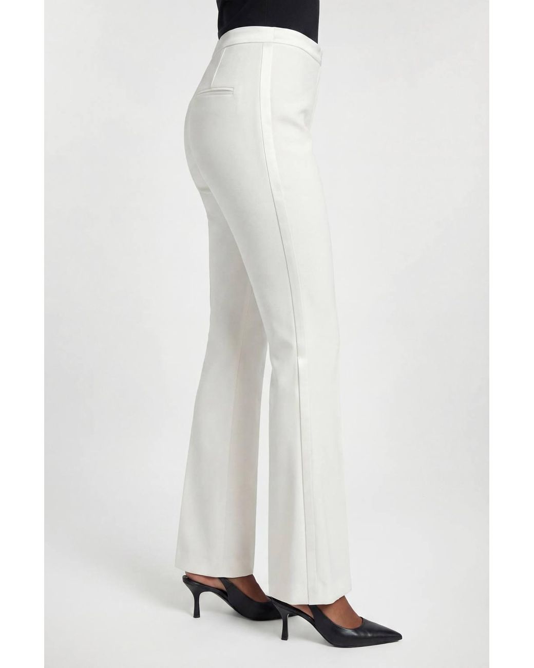 Karen Millen Natural Petite Compact Stretch Satin Side Tailored Straight Leg Trouser