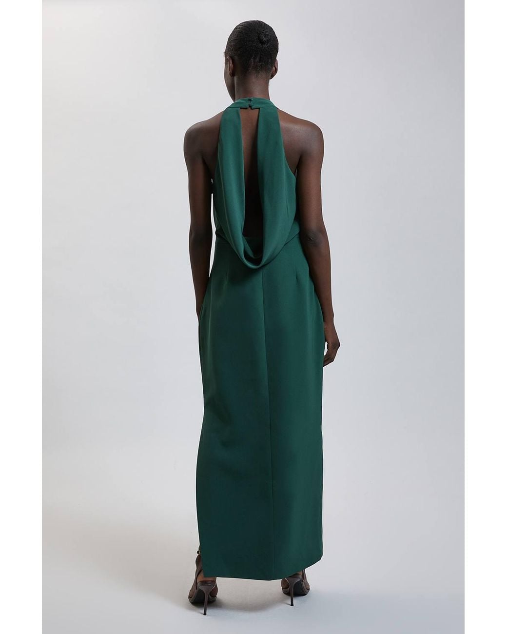 Karen Millen Green Petite Soft Tailored Halter Neck Open Back Maxi Dress