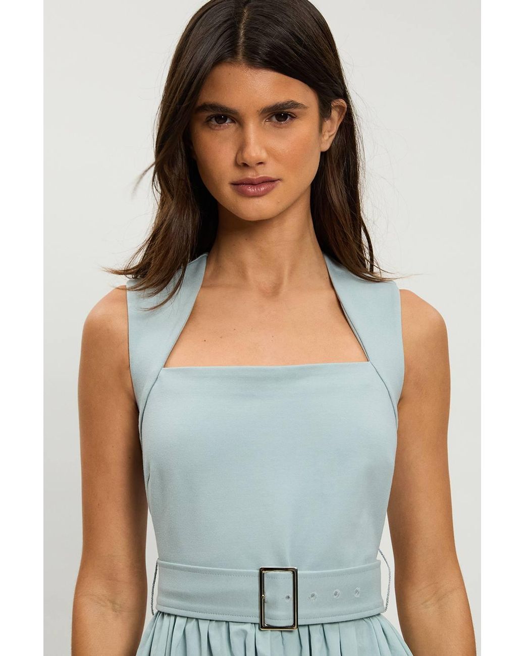 Karen Millen Blue Petite Scoop Neck Jersey Cotton Mix Maxi Dress
