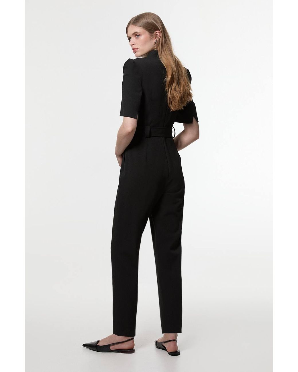 Karen Millen Black Petite Forever Structured Crepe Belted Jumpsuit