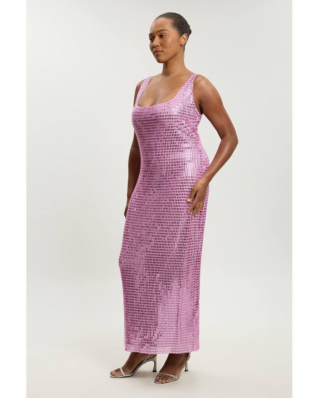 Karen Millen Pink Whitley Neill Plus Size Premium Crystal Embellished Midi Dress