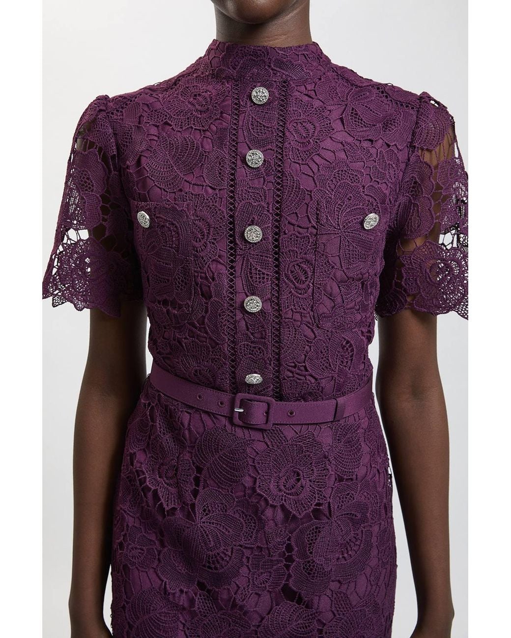 Karen Millen Purple Petite Lace Pocket Detail Midi Dress