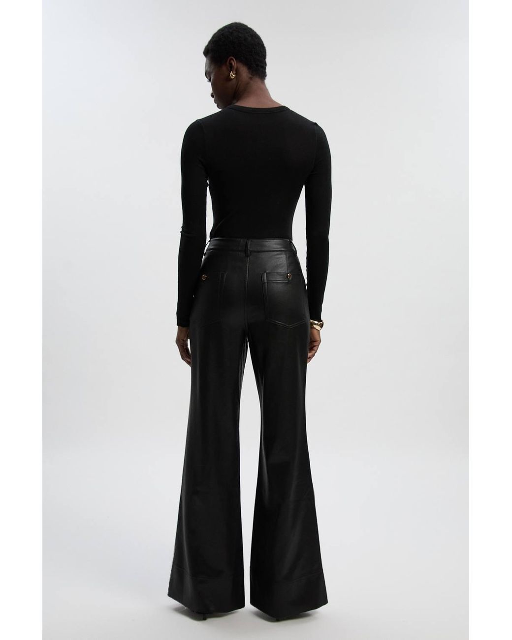 Karen Millen Black Petite Faux Leather Tailored Kickflare Trouser