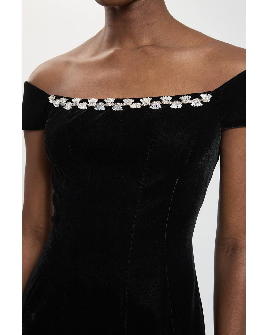 Karen Millen Black Embellished Trim Velvet Mini Dress