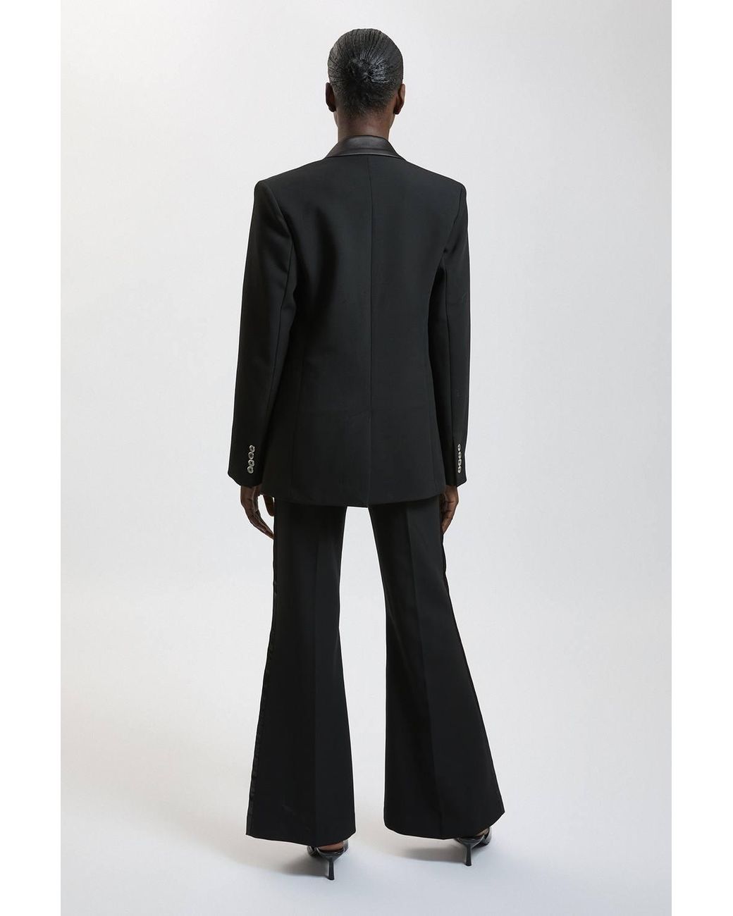 Karen Millen Black Compact Stretch & Satin Mix Tux Kickflare Trouser
