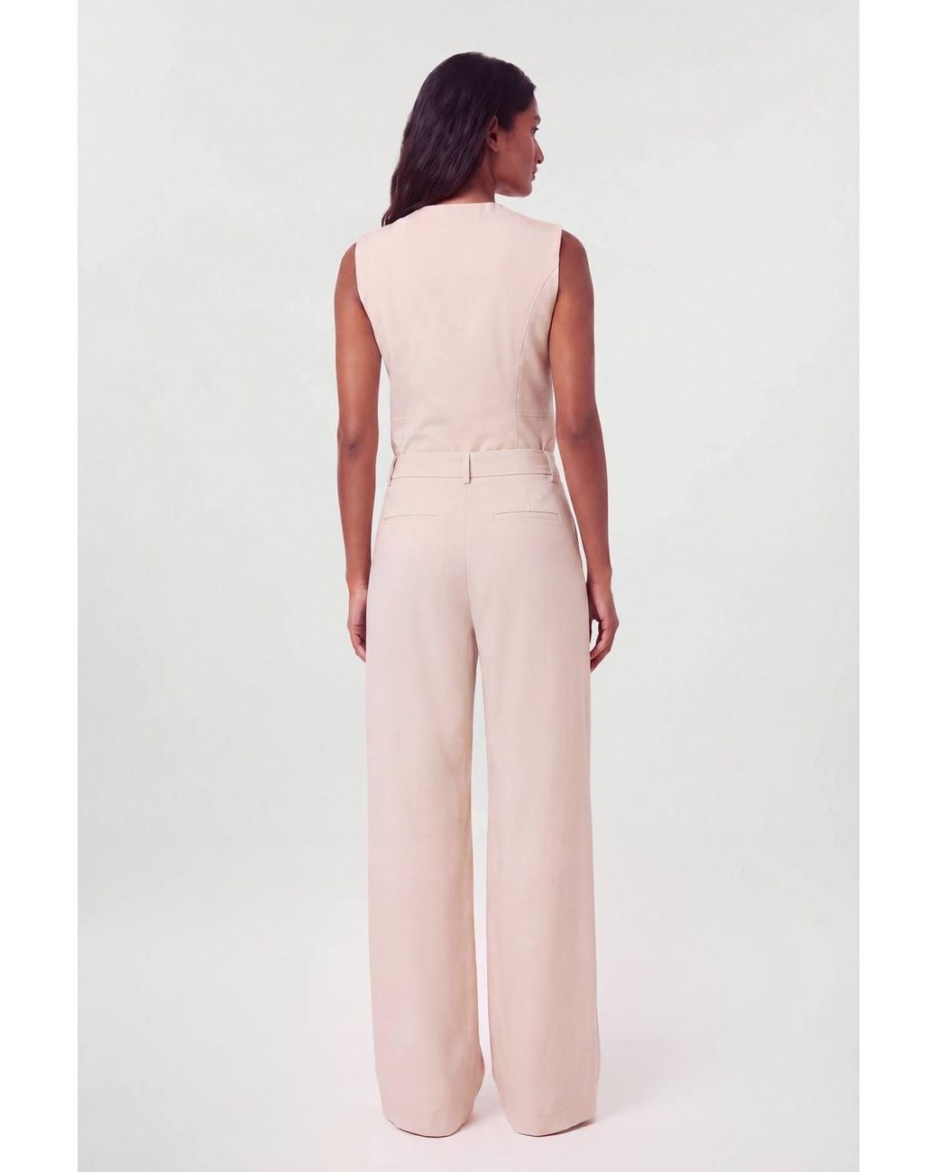 Karen Millen Natural Tailored Wide Leg Pleat Detail Trouser