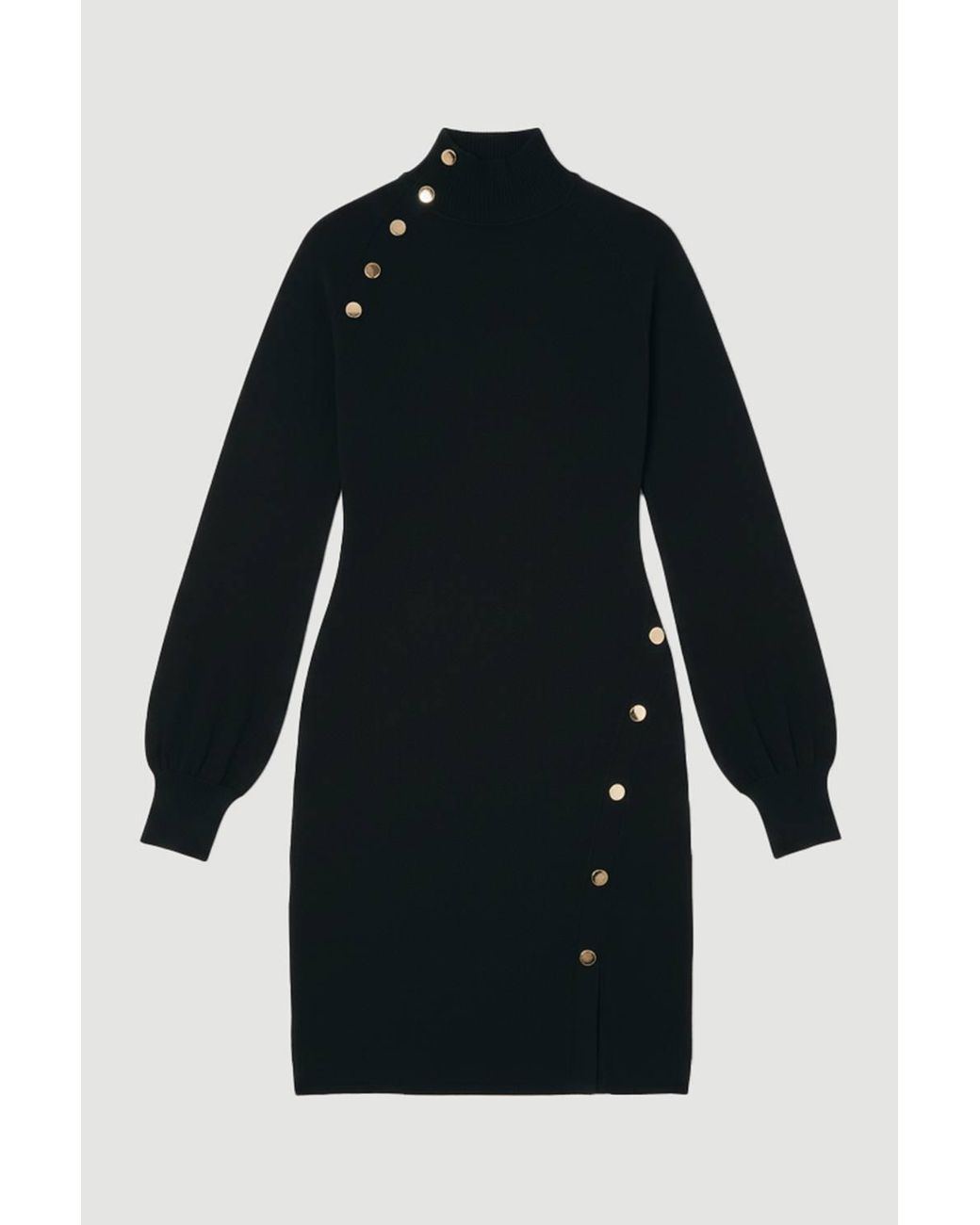 Karen Millen Black Viscose Blend Popper Detail Knitted Mini Dress