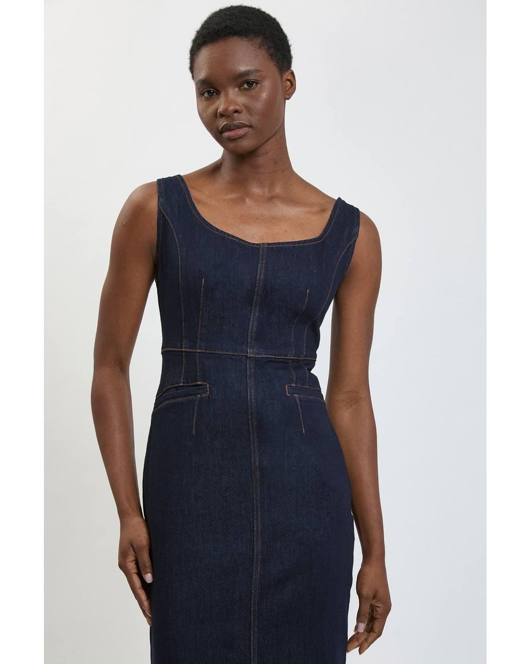 Karen Millen Blue Denim Midi Pencil Dress