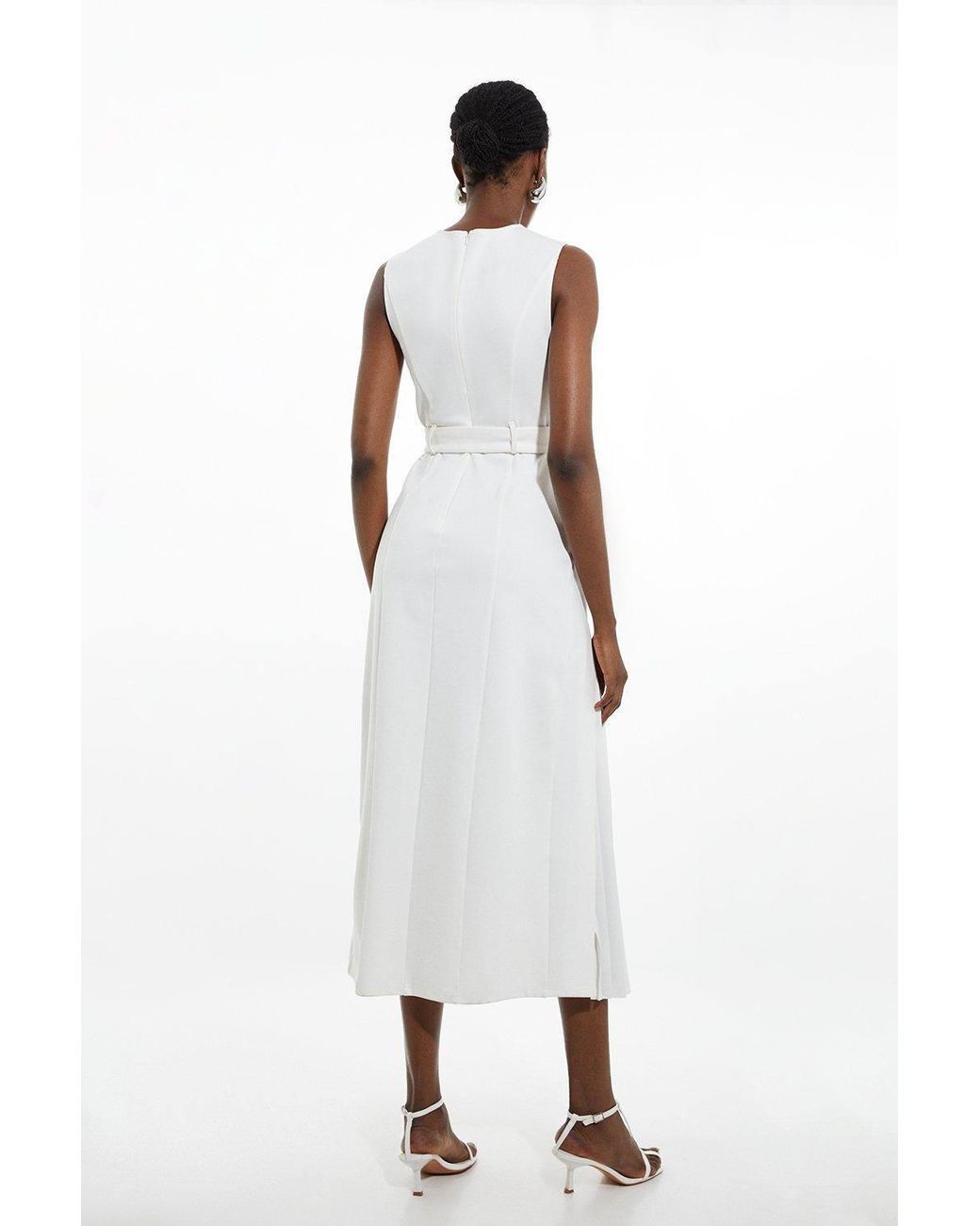 Karen Millen White Wedding Guest Dresses Forever Ponte And Georgette Jersey Pleated Maxi Dress