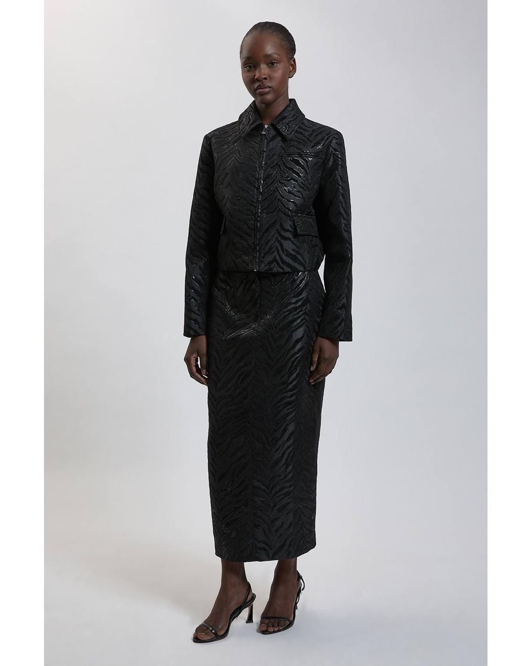 Karen Millen Black Zebra Jacquard Pencil Skirt