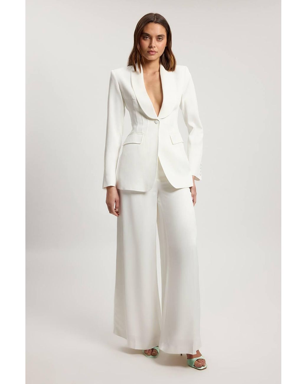 Karen Millen White Petite Structured Satin Tailored Blazer