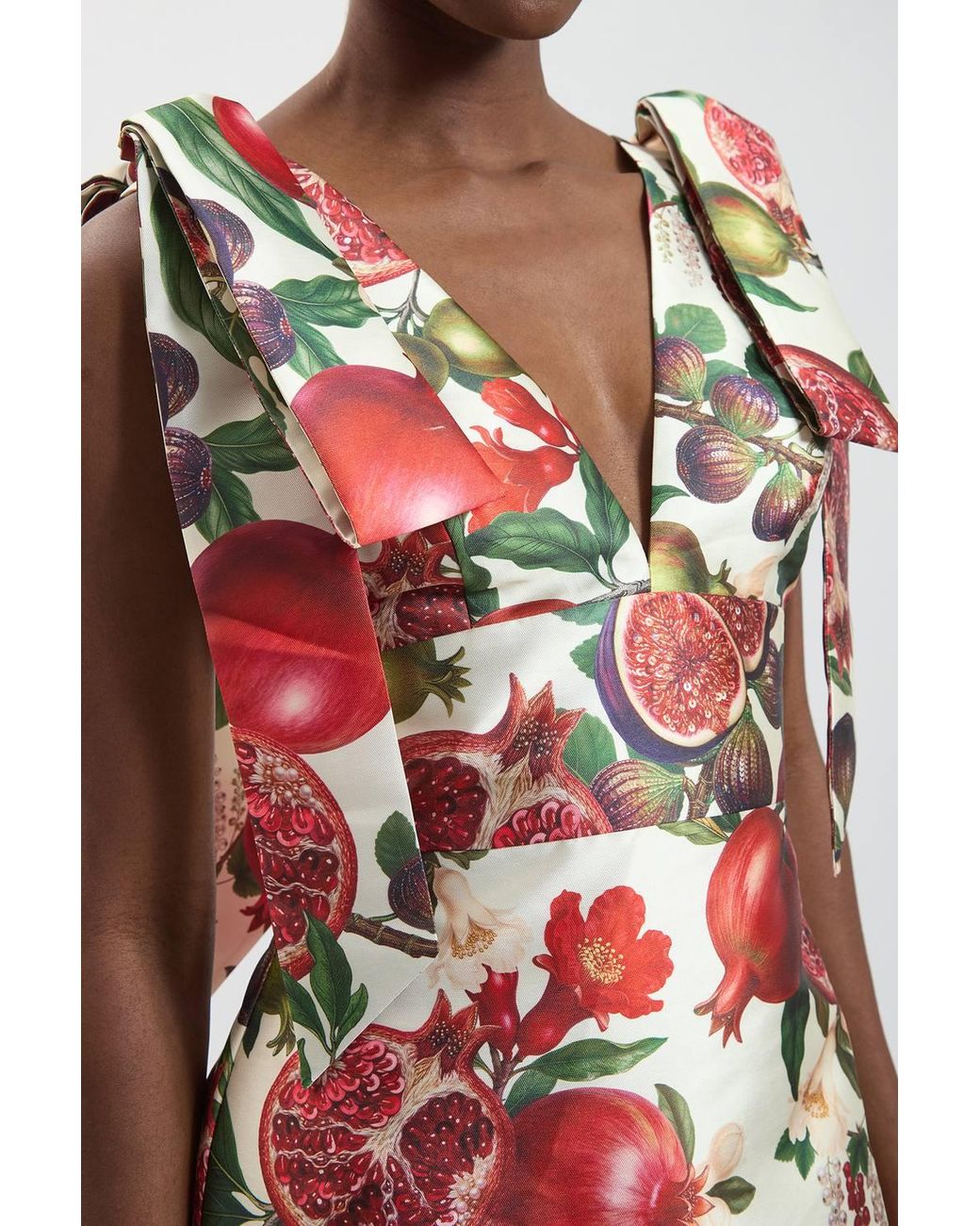 Karen Millen Red Fruit Print Tie Shoulder Twill Mini Dress