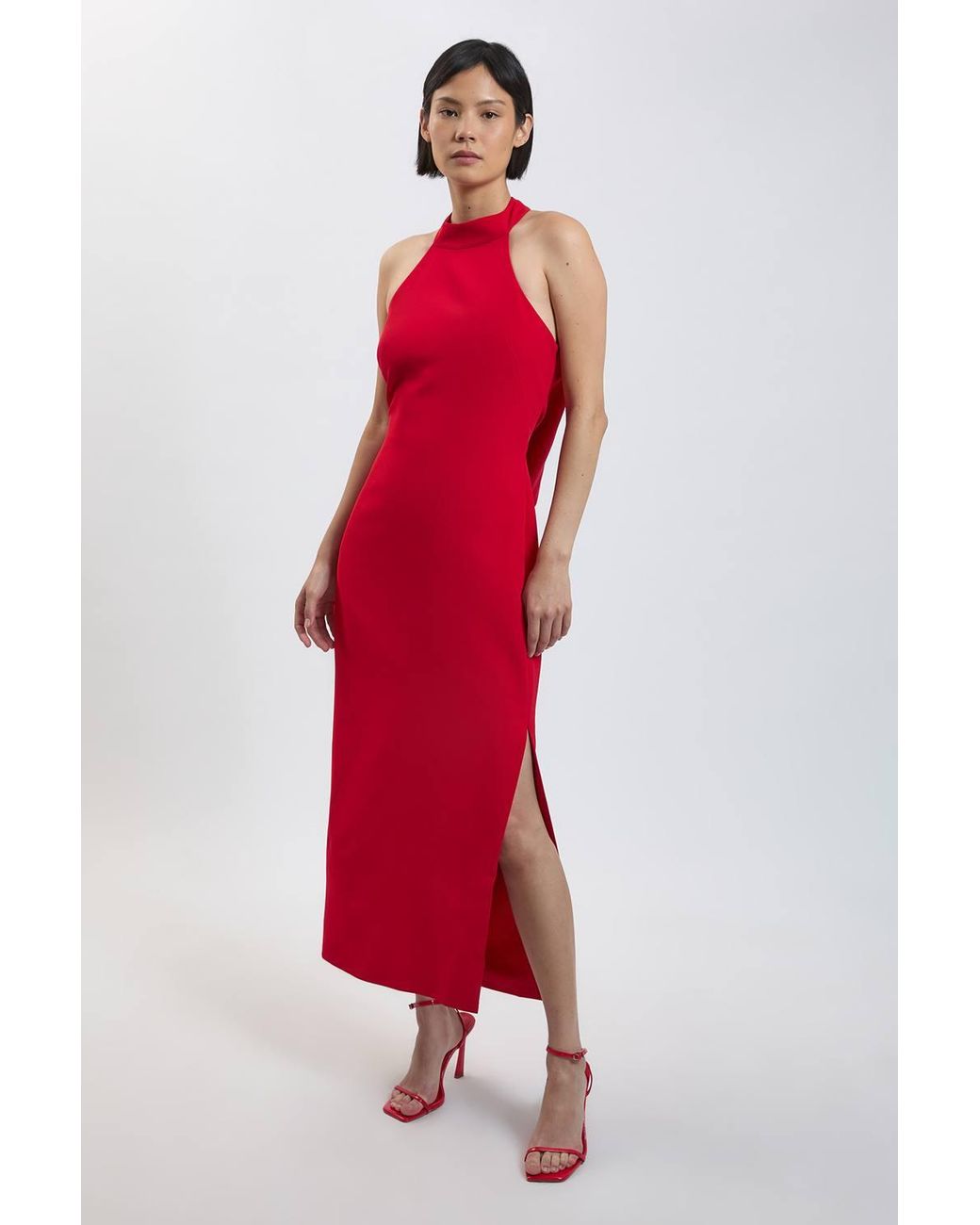 Karen Millen Petite Soft Tailored Halter Neck Open Back Maxi Dress