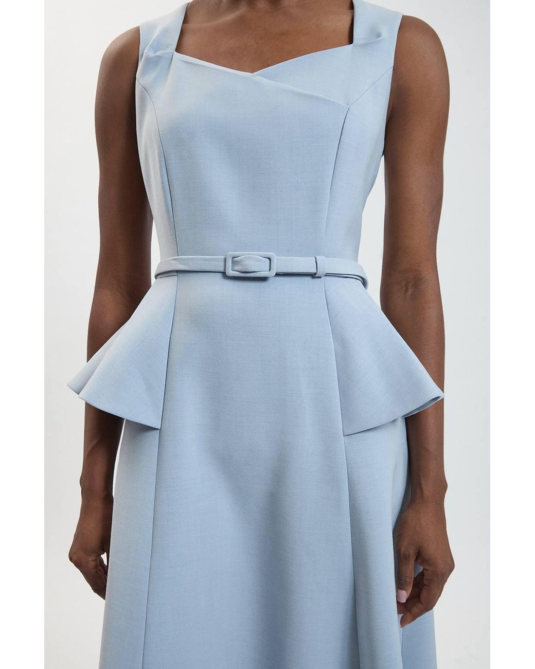 Karen Millen Blue Polished Belted Full Midi Dress
